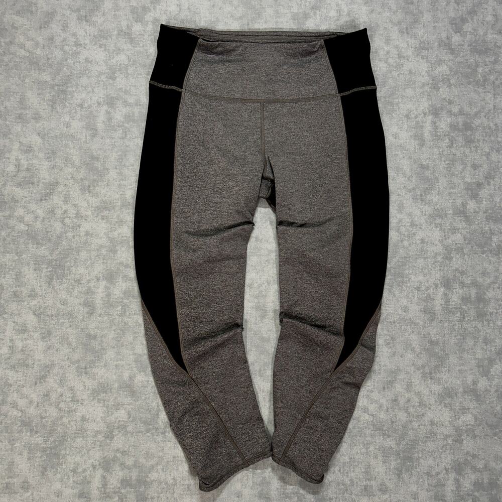 Lululemon Run Inspire crop grey/black athletic running training leggings wms 12